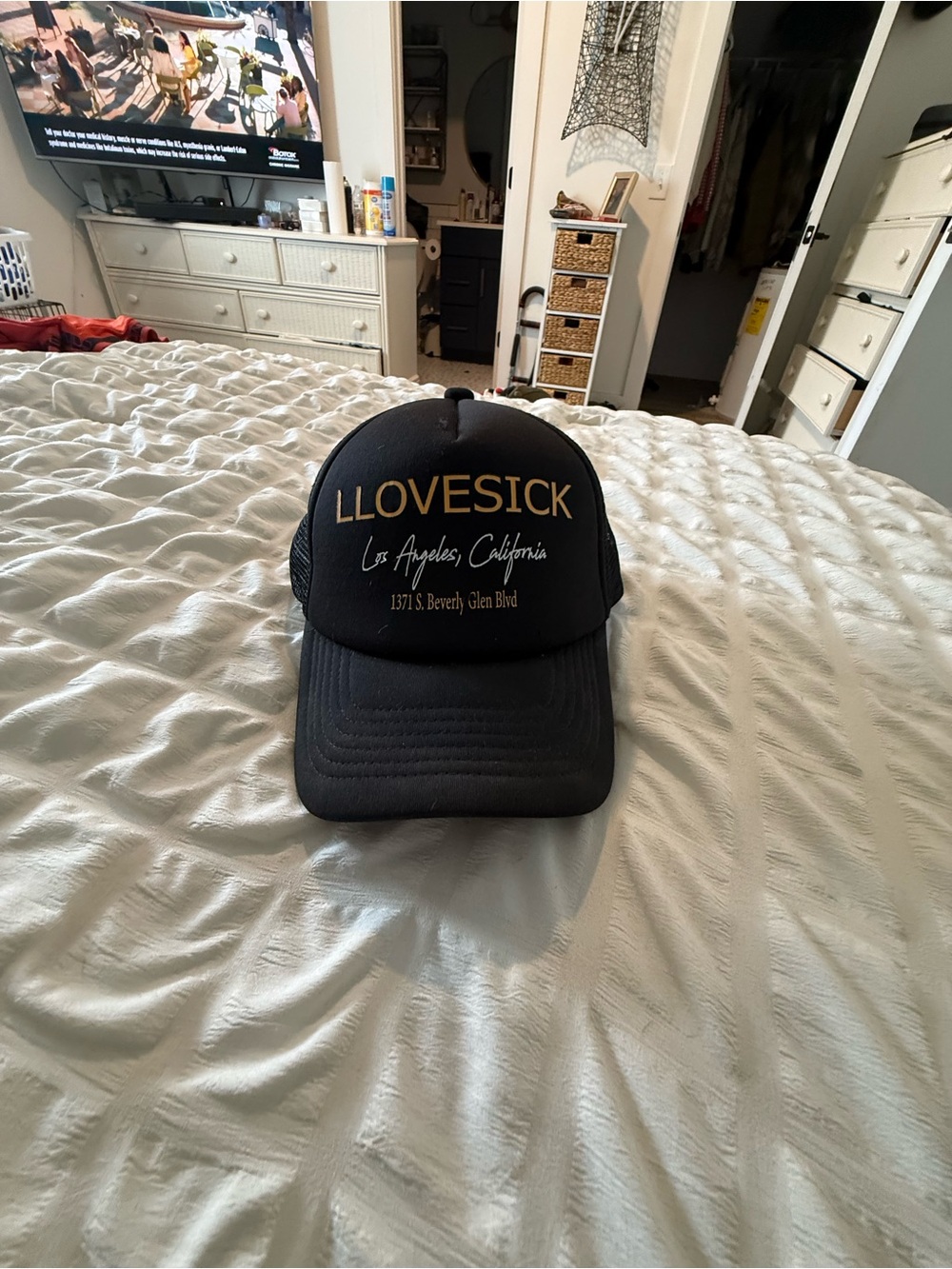 Lovesick Black Trucker Hat with Gold Embroidery